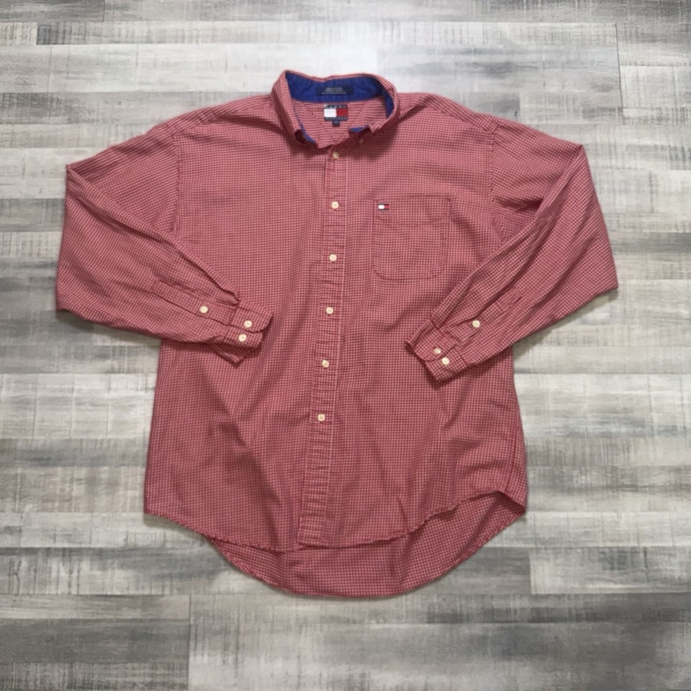 TOMMY HILFIGER Mens Vintage Fit Shirt XL Red Check Cotton Y2K
